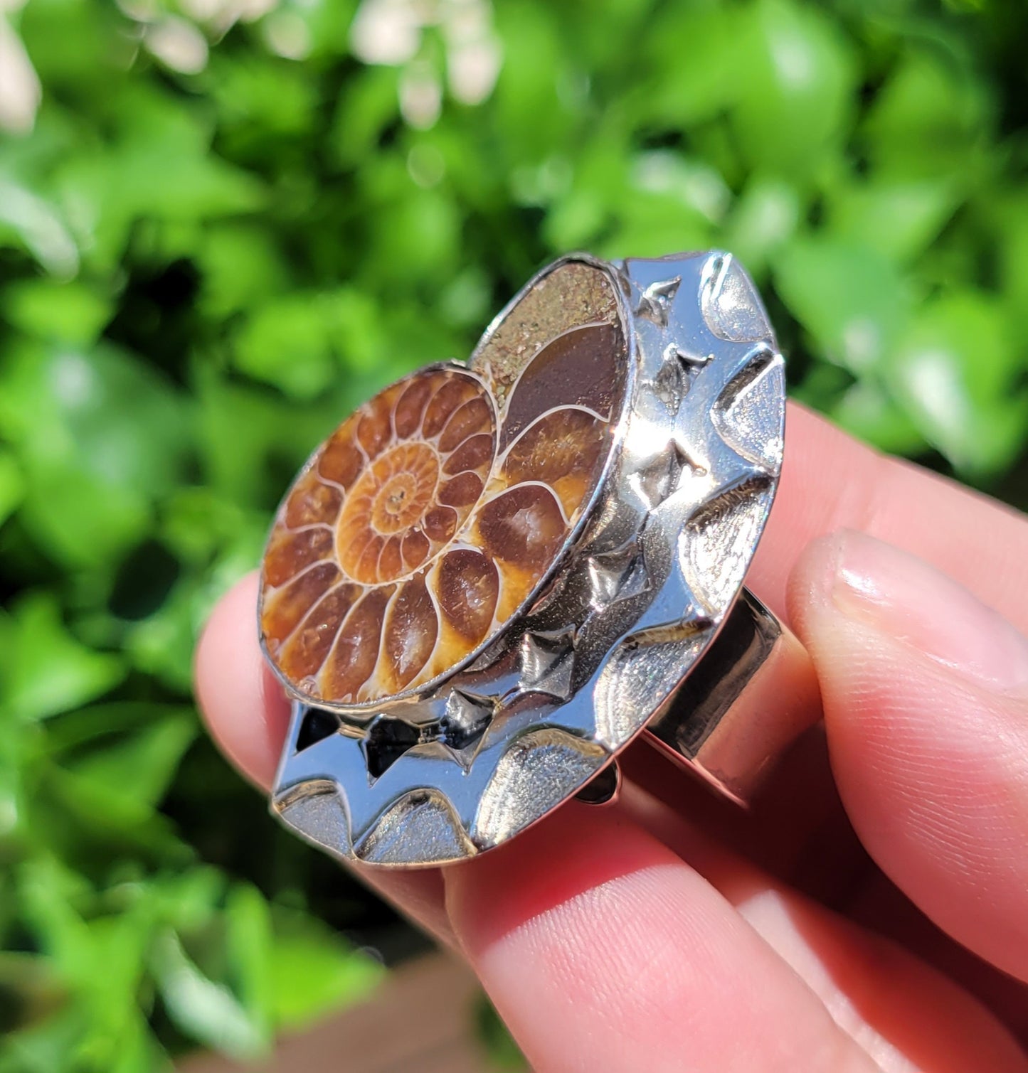 Ammonite Fossil Silver Ring