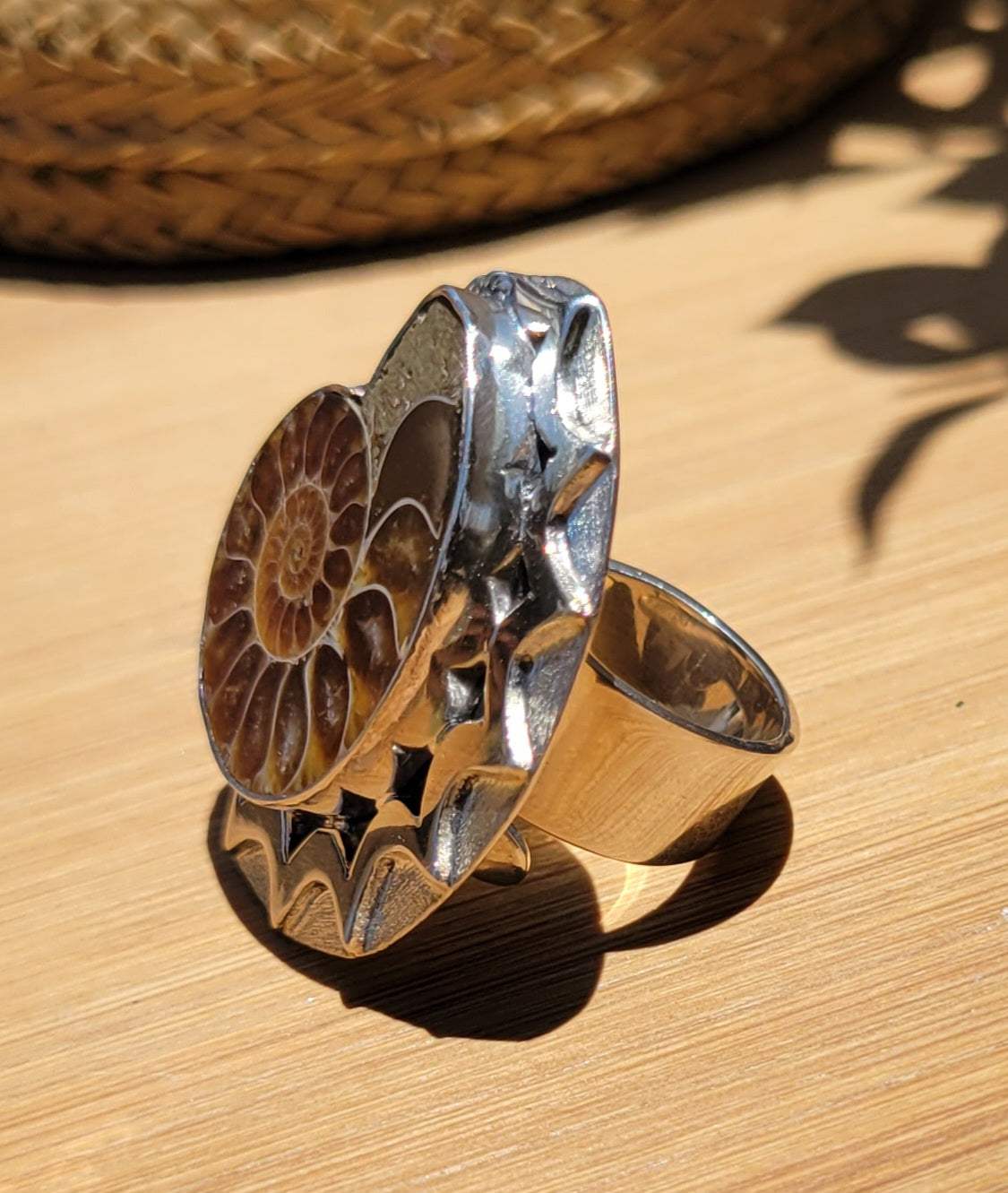 Ammonite Fossil Silver Ring