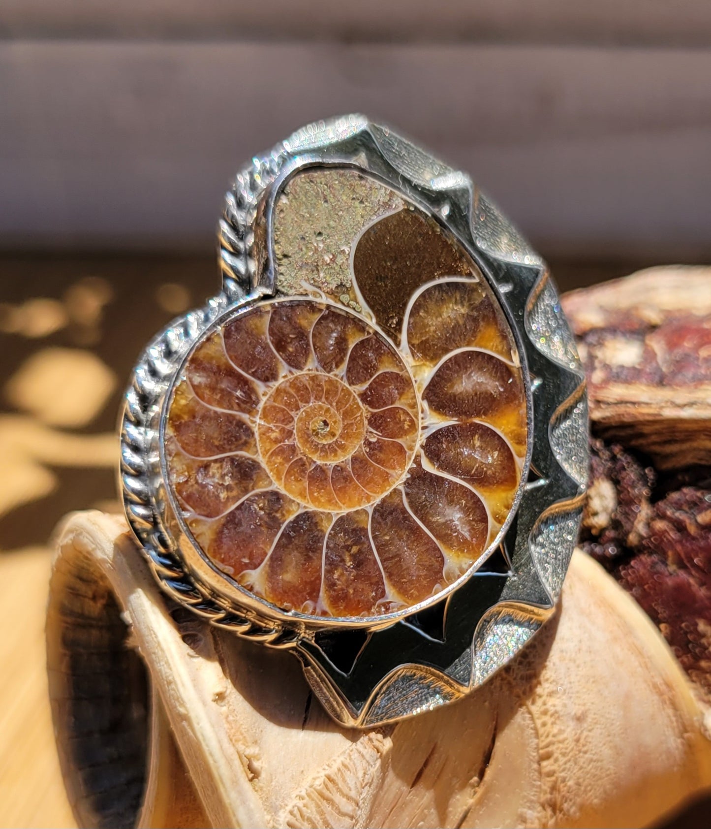 Ammonite Fossil Silver Ring